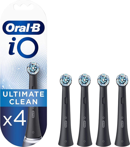 Io Ultimate Clean Electric Toothbrush Head, Twisted & Angled Bristles for Deeper Plaque Removal, Pack of 4 Toothbrush Heads, Black