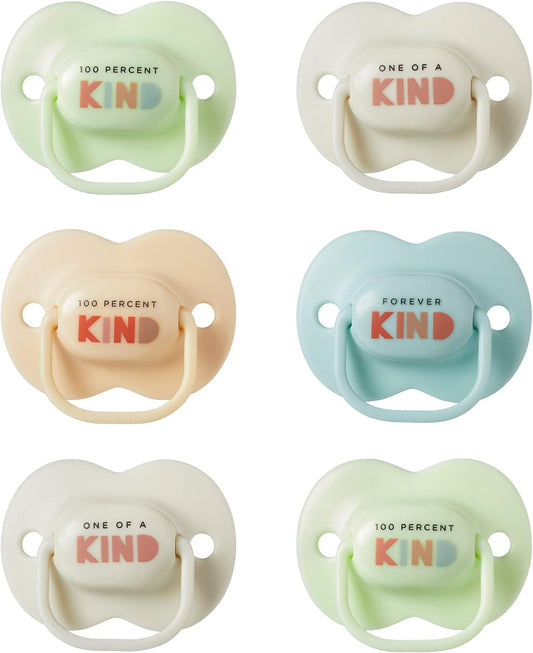 Anytime Soothers for Newborns, Symmetrical Orthodontic Design, Bpa-Free Silicone Baglet, 0-6M, Pack of 6 Dummies
