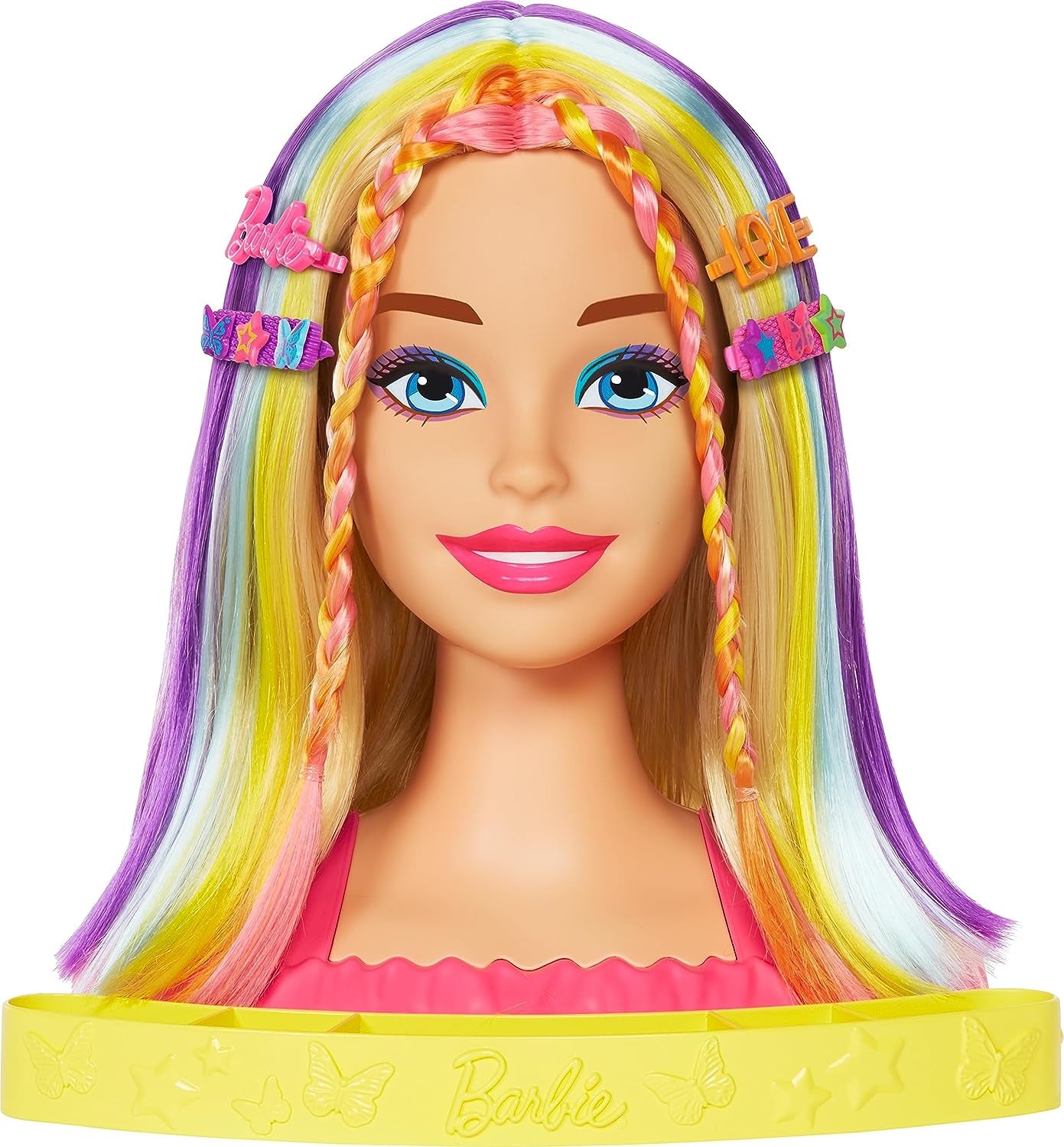 Doll Deluxe Styling Head with Color Reveal Accessories and Straight Blonde Neon Rainbow Hair, Doll Head for Hair Styling, HMD78