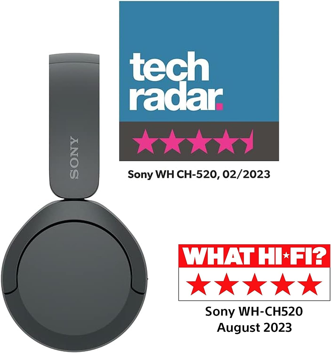 WH-CH520 Wireless Bluetooth Headphones - up to 50 Hours Battery Life with Quick Charge, On-Ear Style - Black