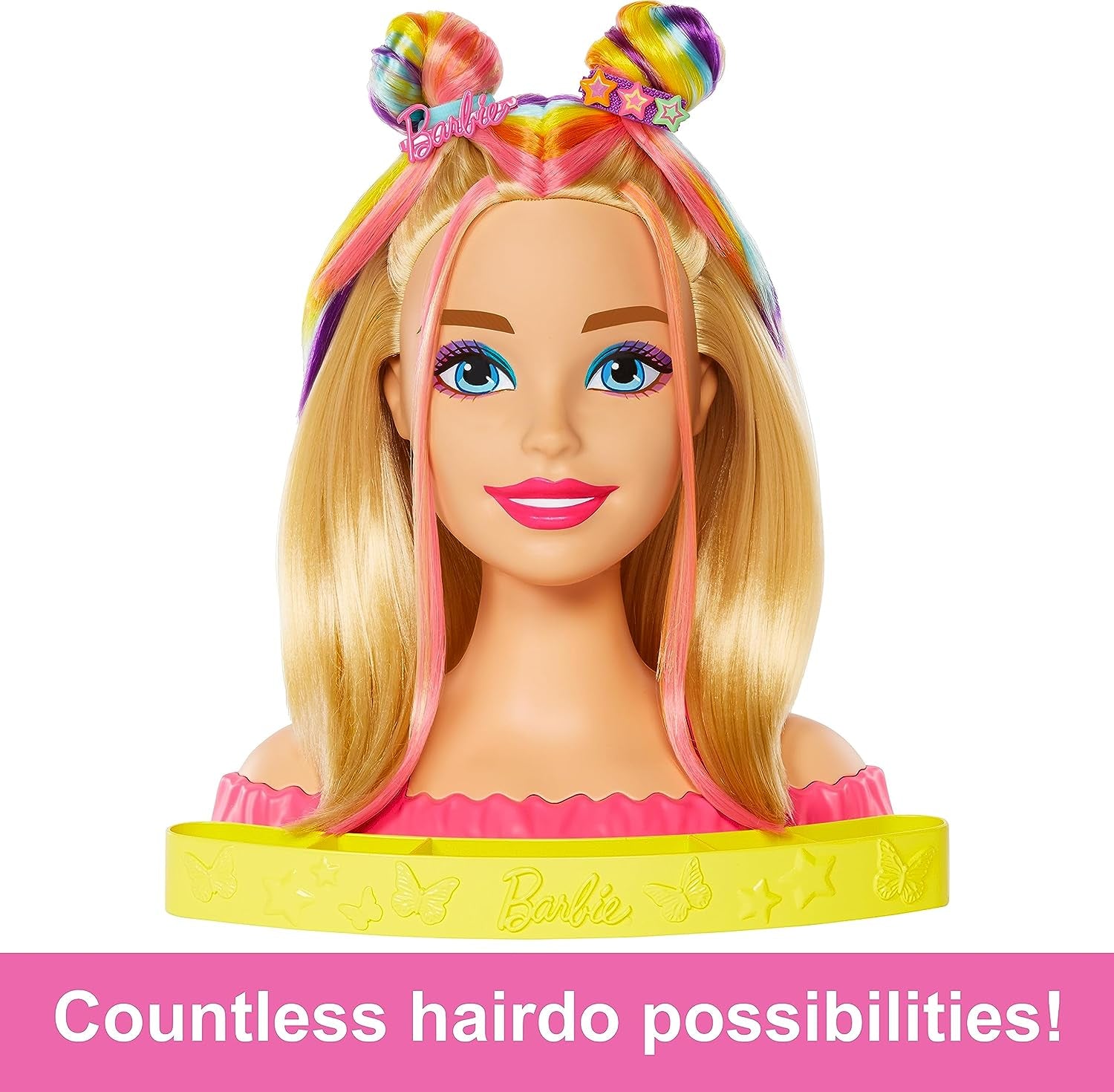 Doll Deluxe Styling Head with Color Reveal Accessories and Straight Blonde Neon Rainbow Hair, Doll Head for Hair Styling, HMD78