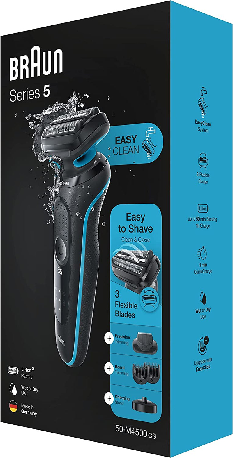Series 5 Electric Shaver, with Beard Trimmer, Charging Stand, Wet & Dry, 100% Waterproof, Easy Clean System, 2 Pin Bathroom Plug, 50-M4500Cs, Mint Razor, Rated Which Best Buy