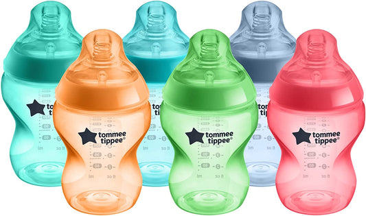 Closer to Nature Anti-Colic Baby Bottle, 260Ml, Slow-Flow Breast-Like Teat for a Natural Latch, Anti-Colic Valve, Pack of 6, Fiesta Multicoloured