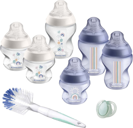 Closer to Nature Baby Bottle Starter Set, Breast-Like Teat with Anti-Colic Valve, Mixed Sizes, Blue