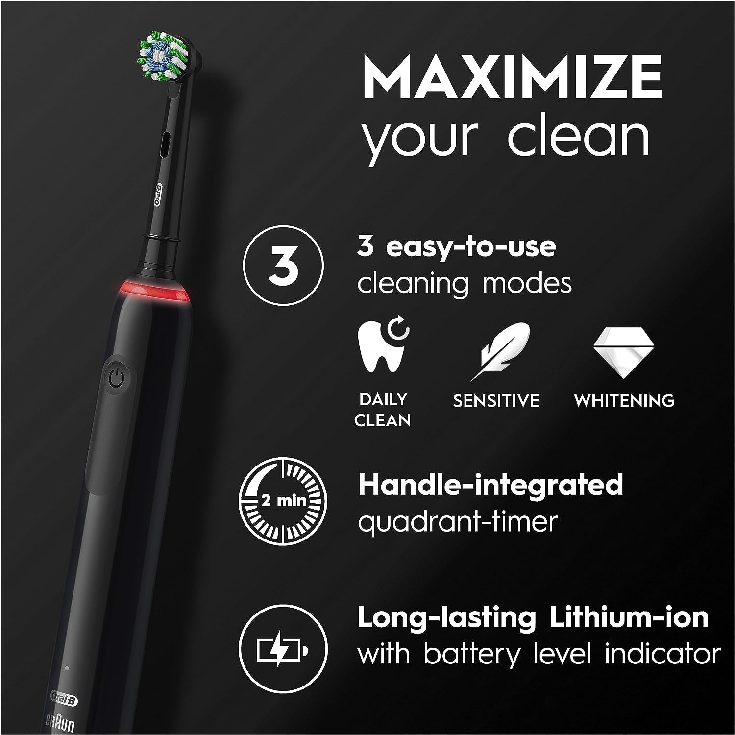 Pro 3 Electric Toothbrushes for Adults with 3D Cleaning, Gifts for Women / Him, 1 Toothbrush Head & Pro-Expert Advance Deep Clean Toothpaste, 75 Ml, 2 Pin UK Plug, Black
