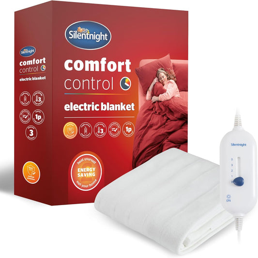 Comfort Control Electric Blanket - Heated Electric Fitted Underblanket with 3 Heat Settings, Fast Heat up and Easy Fit Straps - Machine Washable - King Size 137X165 Cm