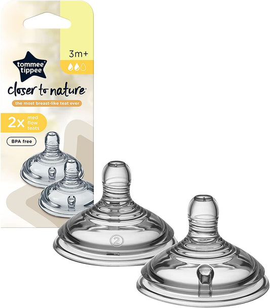 Closer to Nature Baby Bottle Teats, Breast-Like, Anti-Colic Valve, Soft Silicone, Medium Flow, 3M Plus, Pack of 2