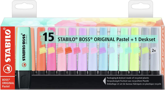 Highlighter -  BOSS ORIGINAL Pastel - Deskset of 15 - Assorted Colours