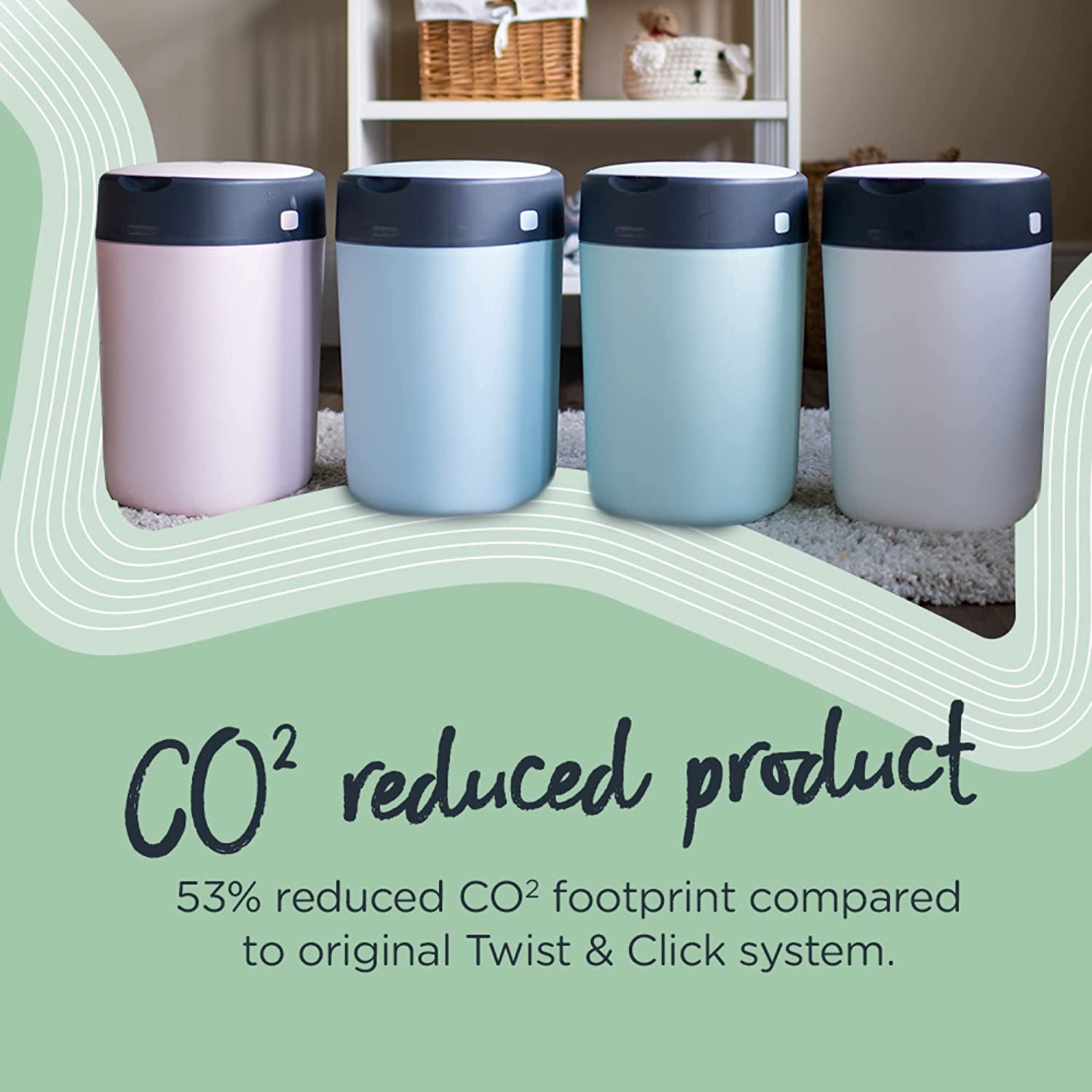 Plastic Twist and Click Advanced Nappy Bin Starter Set, Eco-Friendlier System with 12X Refill Cassettes with Sustainably Sourced Antibacterial GREENFILM, 5 Kilograms, White
